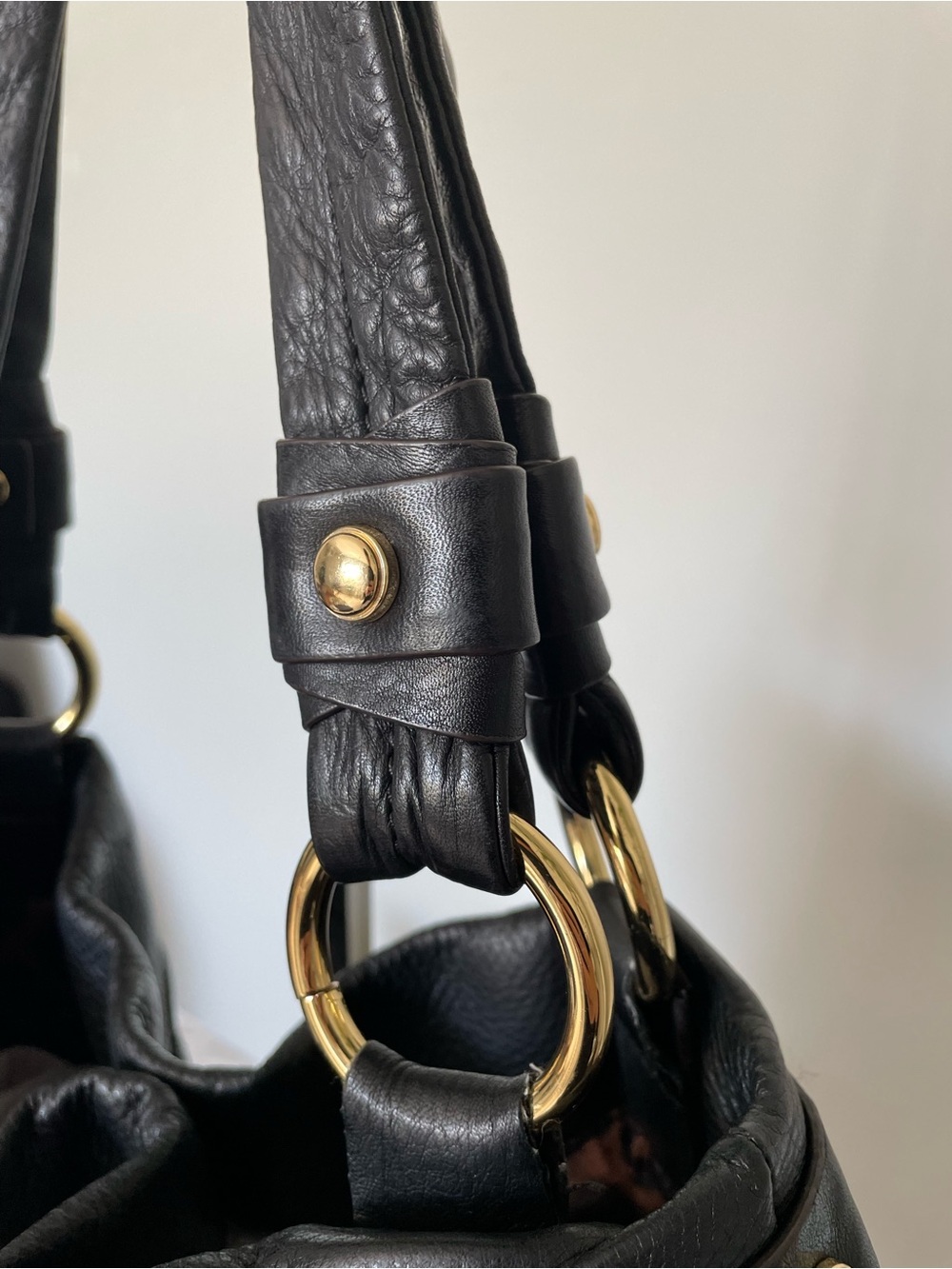 B. Makowsky Black Glove Leather Slouchy Hobo Shoulder Bag Gold Y2K Vintage - Picture 4 of 16